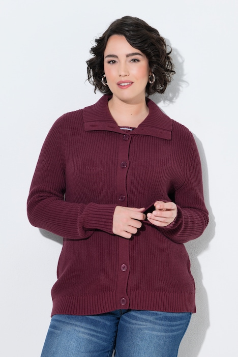 Strickjacke, Rippstrick, Hemdkragen, Langarm