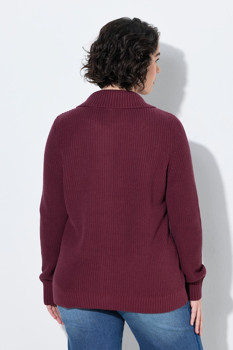 Strickjacke, Rippstrick, Hemdkragen, Langarm