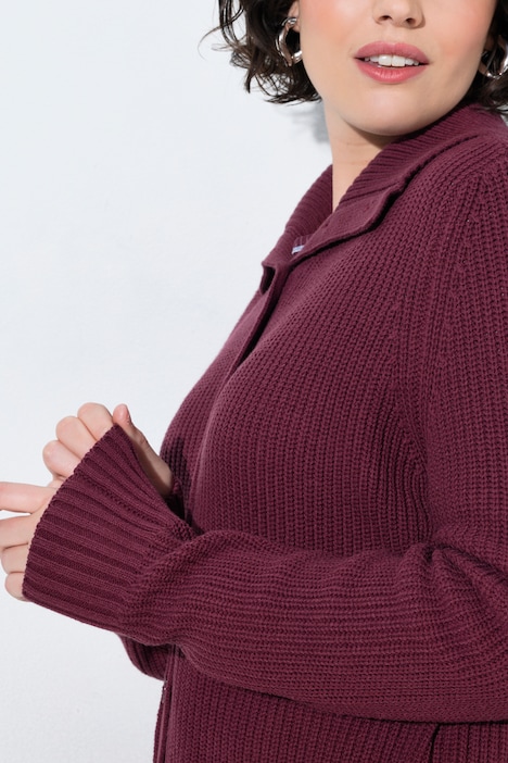 Strickjacke, Rippstrick, Hemdkragen, Langarm
