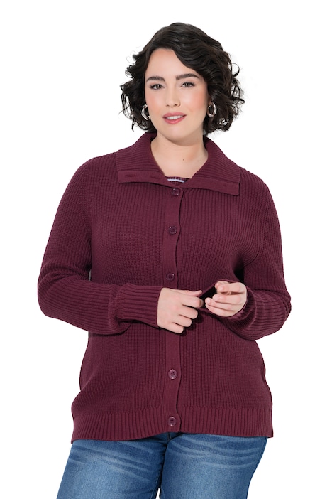 Strickjacke, Rippstrick, Hemdkragen, Langarm