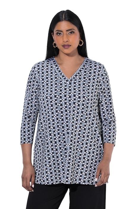 Slinky-Shirt, grafischer Druck, V-Ausschnitt, 3/4-Arm