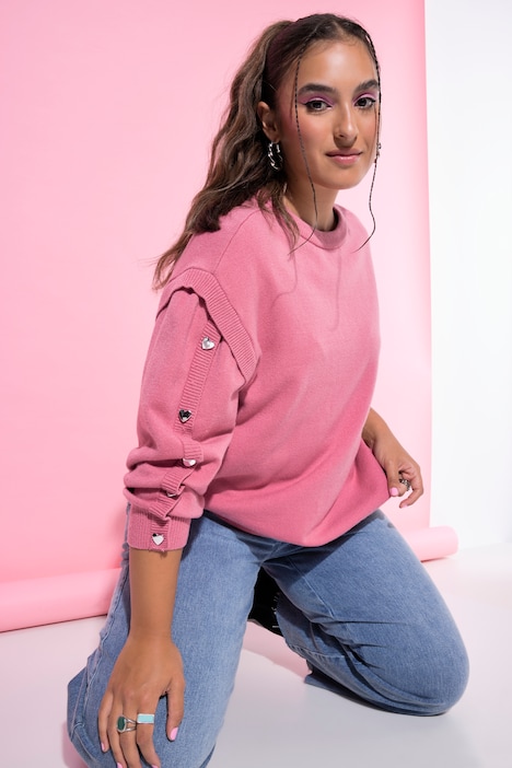 Pullover, Oversize Shape, Langarm mit Heart-Knöpfen