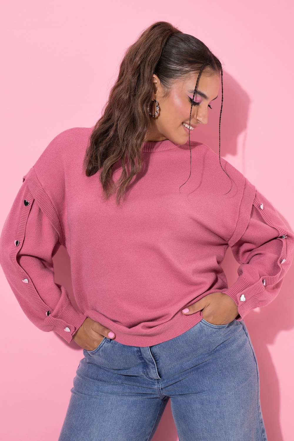 Pullover, Oversize Shape, Langarm mit Heart-Knöpfen