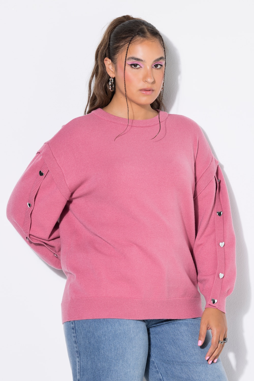Pullover, Oversize Shape, Langarm mit Heart-Knöpfen