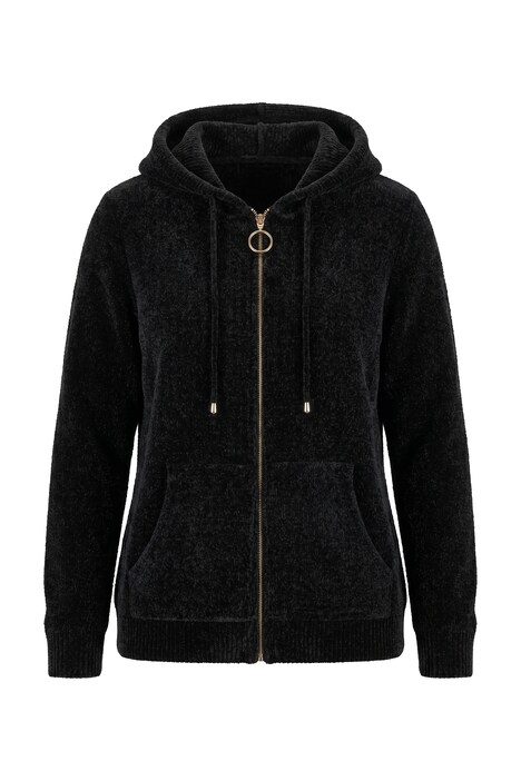 Strickjacke, Chenille, Kapuze, Langarm