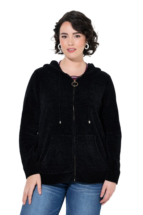 Strickjacke, Chenille, Kapuze, Langarm