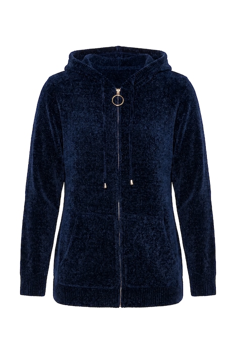 Strickjacke, Chenille, Kapuze, Langarm