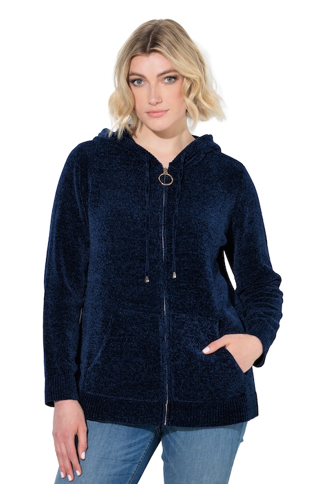Strickjacke, Chenille, Kapuze, Langarm