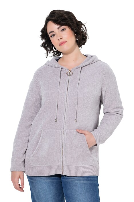 Strickjacke, Chenille, Kapuze, Langarm
