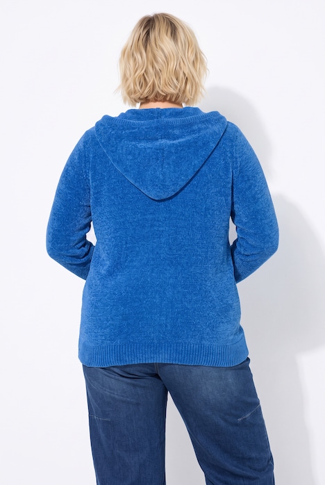 Strickjacke, Chenille, Kapuze, Langarm