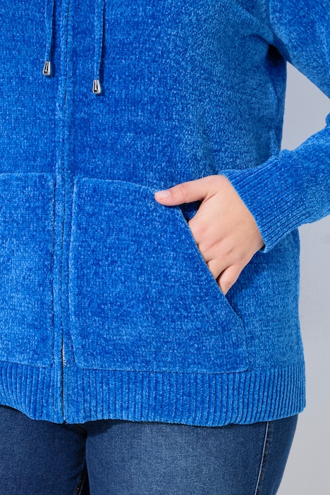 Strickjacke, Chenille, Kapuze, Langarm