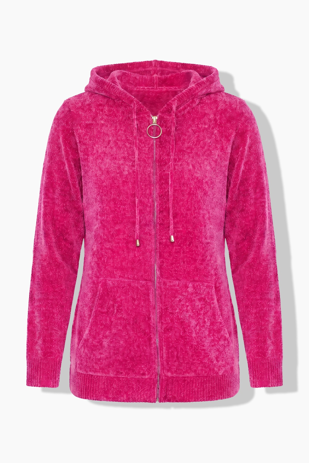 Strickjacke, Chenille, Kapuze, Langarm