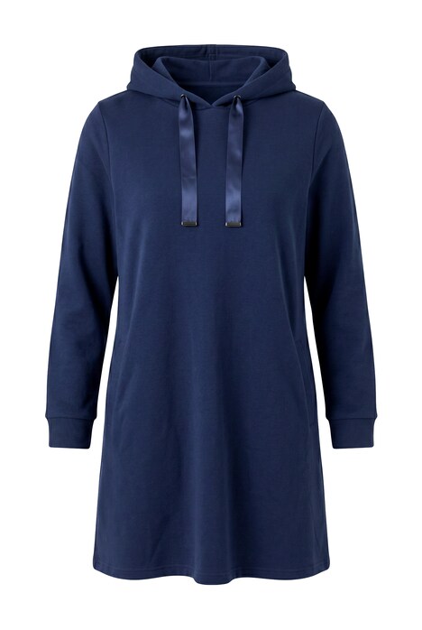mikinové šaty, kapuce, A-linie, dlouhé rukávy, kapsy