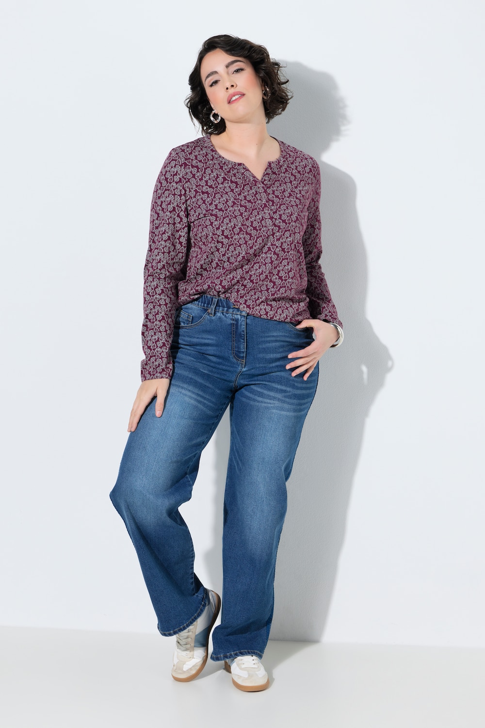 Jeans Mary, Ripsband, weites Bein, Stretch, Komfortbund