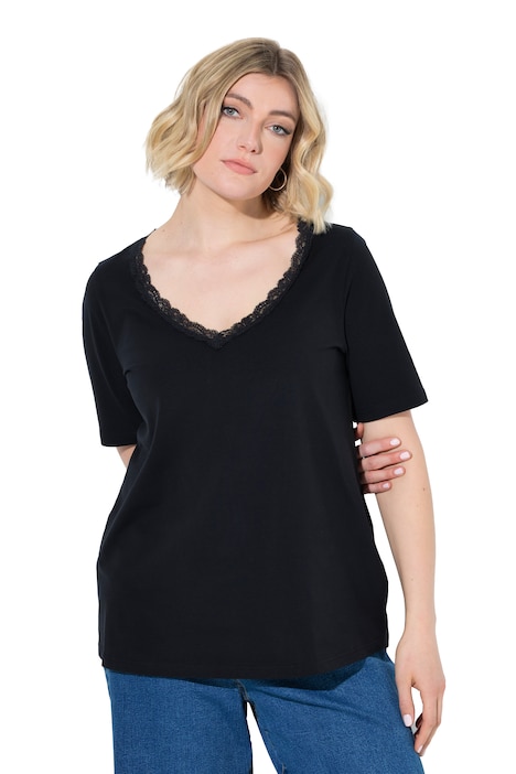 T-Shirt, Spitze, Classic, V-Ausschnitt, Halbarm