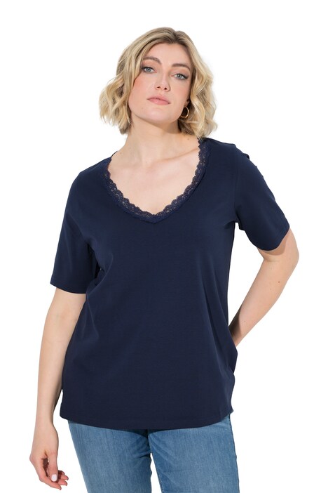 T-Shirt, Spitze, Classic, V-Ausschnitt, Halbarm
