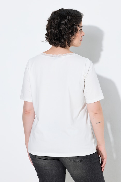 T-Shirt, Spitze, Classic, V-Ausschnitt, Halbarm