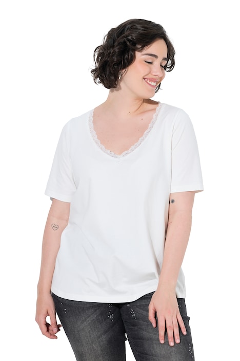 T-Shirt, Spitze, Classic, V-Ausschnitt, Halbarm
