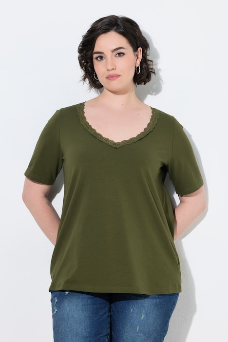 T-Shirt, Spitze, Classic, V-Ausschnitt, Halbarm