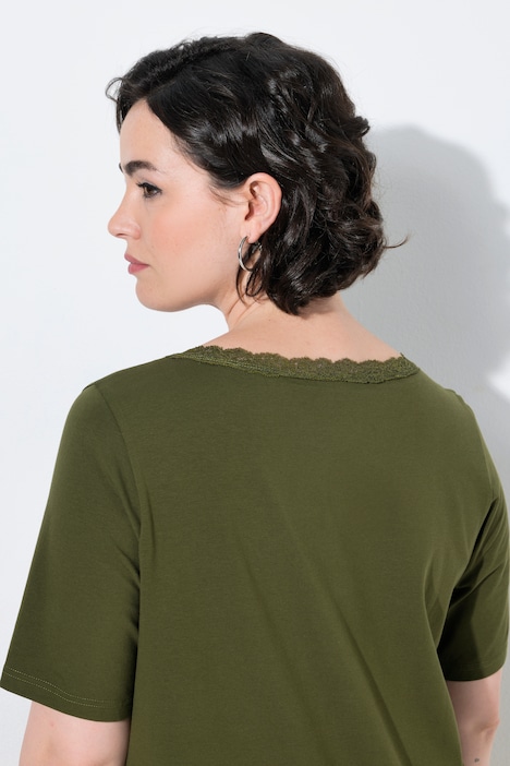 T-Shirt, Spitze, Classic, V-Ausschnitt, Halbarm