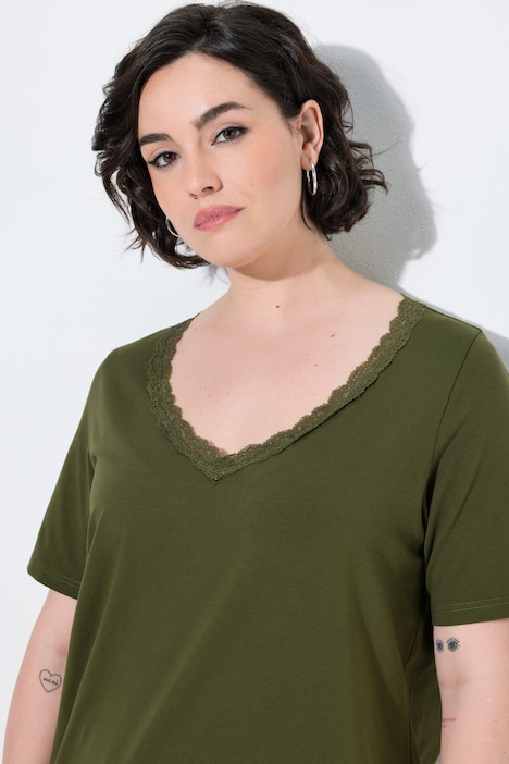T-Shirt, Spitze, Classic, V-Ausschnitt, Halbarm