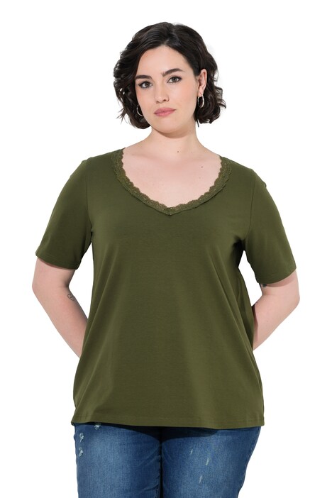 T-Shirt, Spitze, Classic, V-Ausschnitt, Halbarm