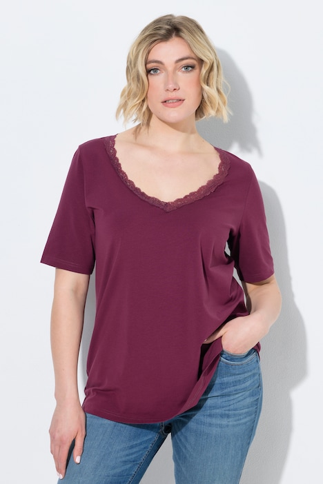 T-Shirt, Spitze, Classic, V-Ausschnitt, Halbarm