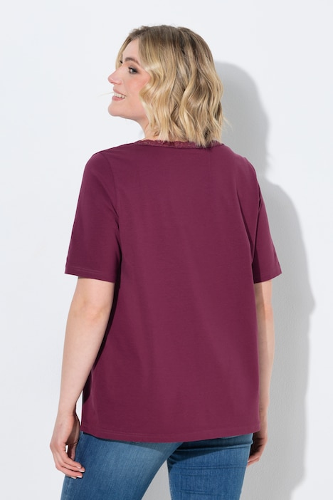 T-Shirt, Spitze, Classic, V-Ausschnitt, Halbarm