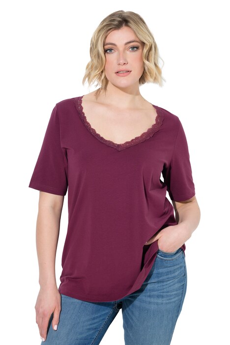T-Shirt, Spitze, Classic, V-Ausschnitt, Halbarm