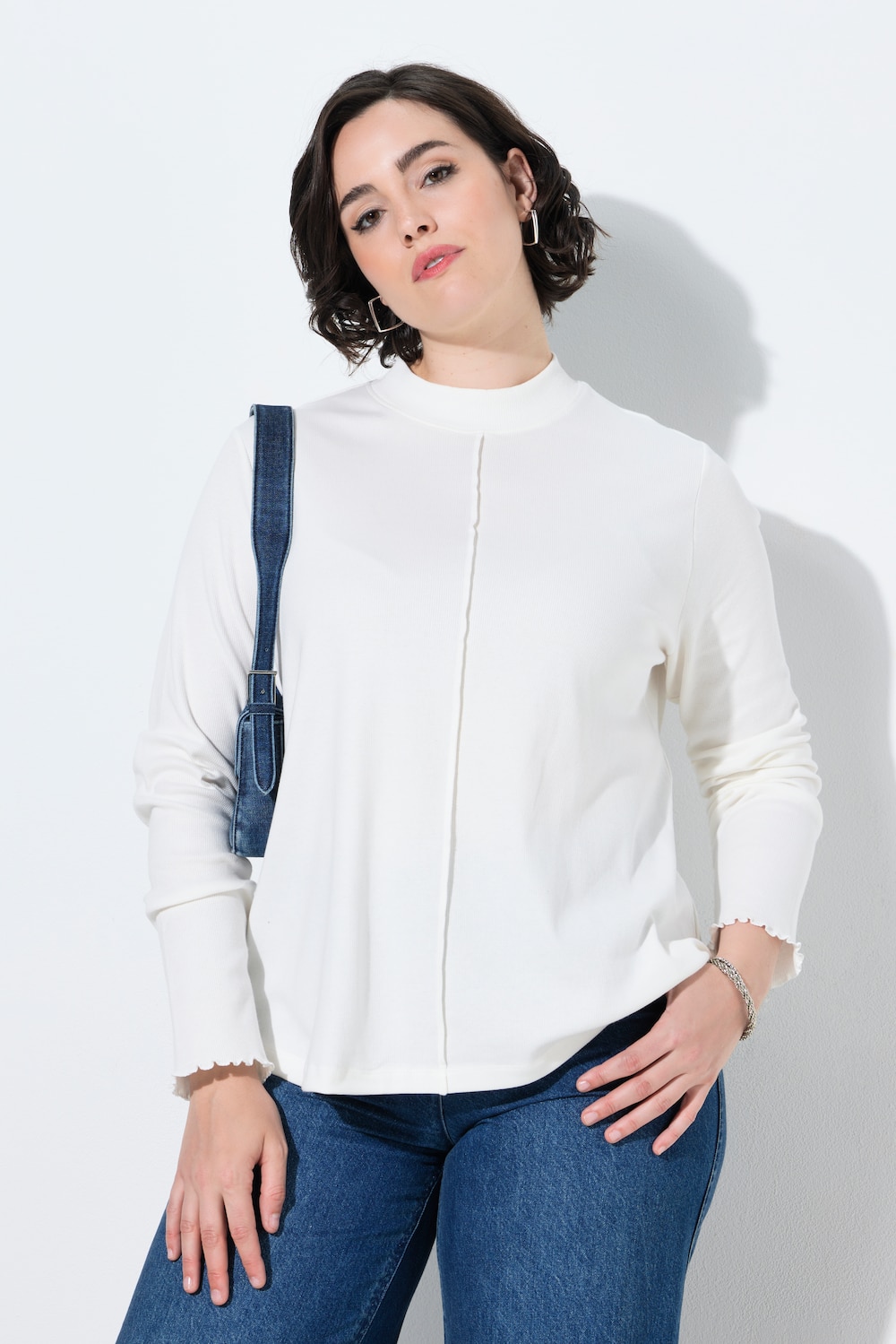 Skjorte, ribbestrikket jersey, ståkrage, lange ermer