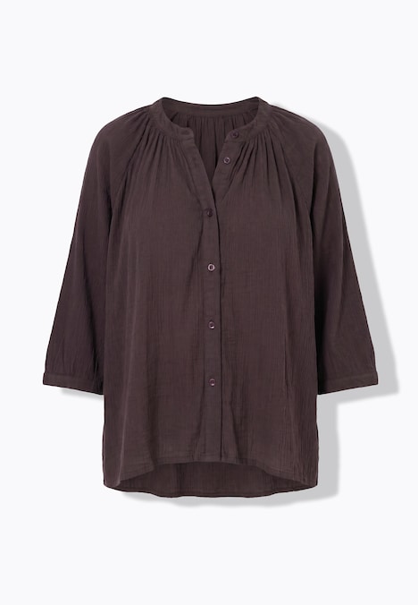 Blusa de crespón, amplia, cuello alzado, manga 3/4 de murciélago