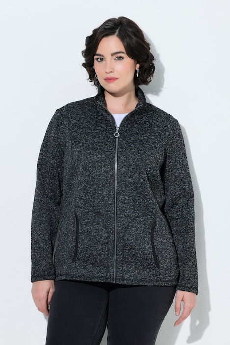 Fleecejacke, meliert, Stehkragen, Langarm