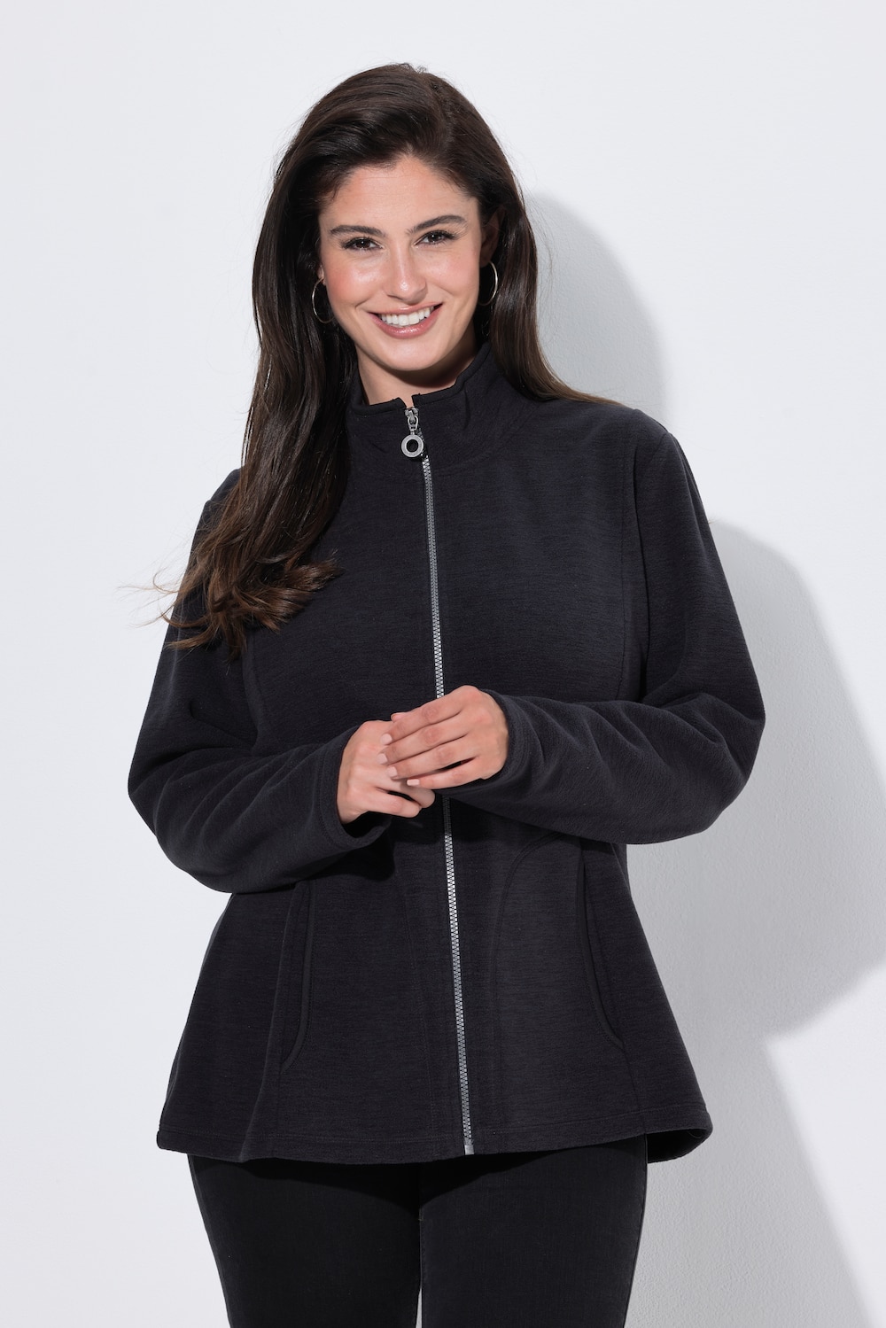Fleecejacke, meliert, Stehkragen, Langarm