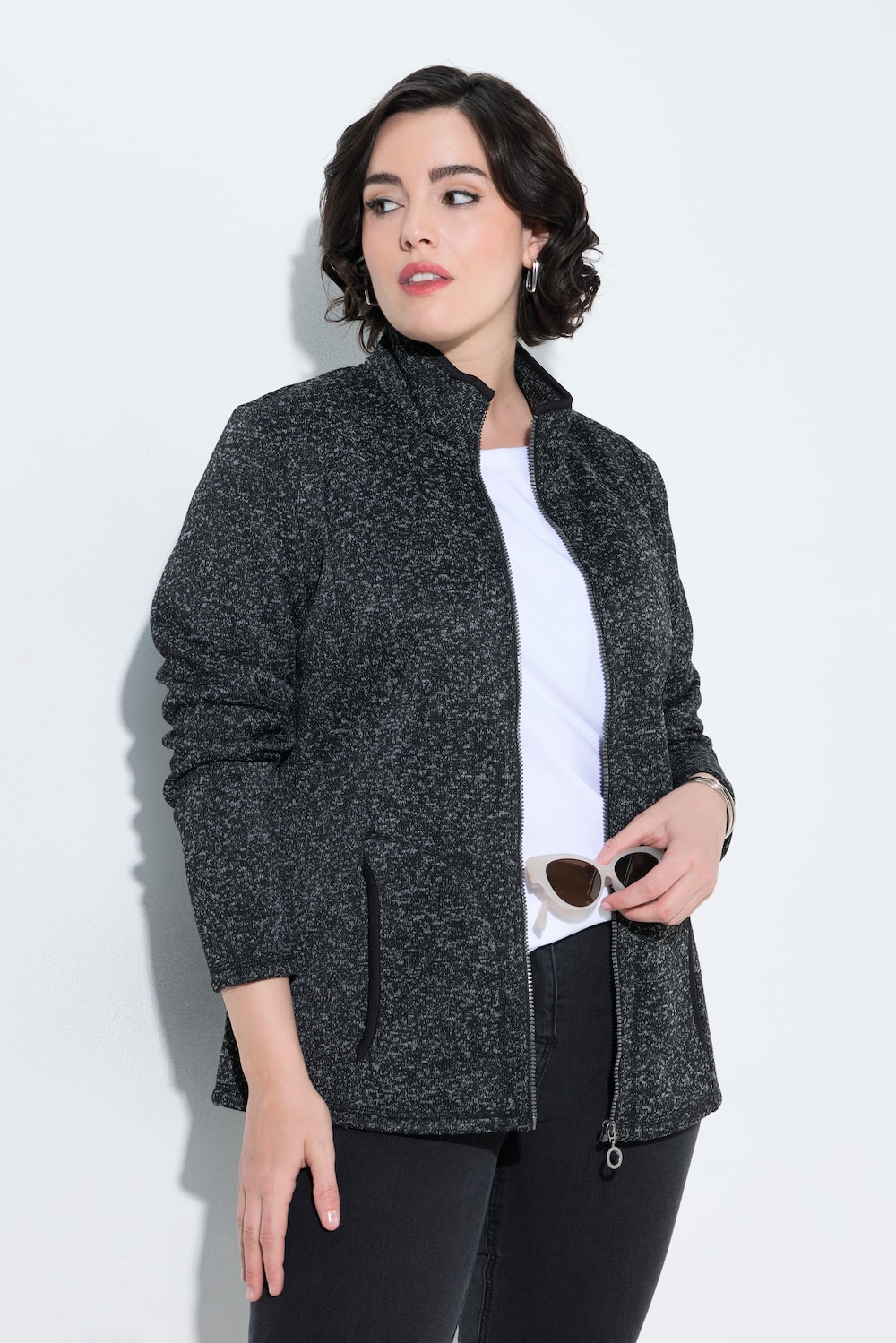 Fleecejacke, meliert, Stehkragen, Langarm