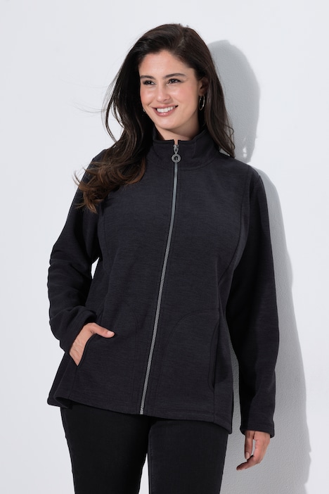 Fleecejacke, meliert, Stehkragen, Langarm