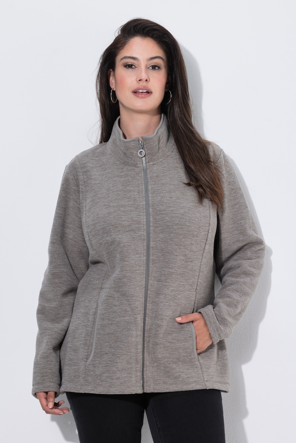 Fleecejacke, meliert, Stehkragen, Langarm