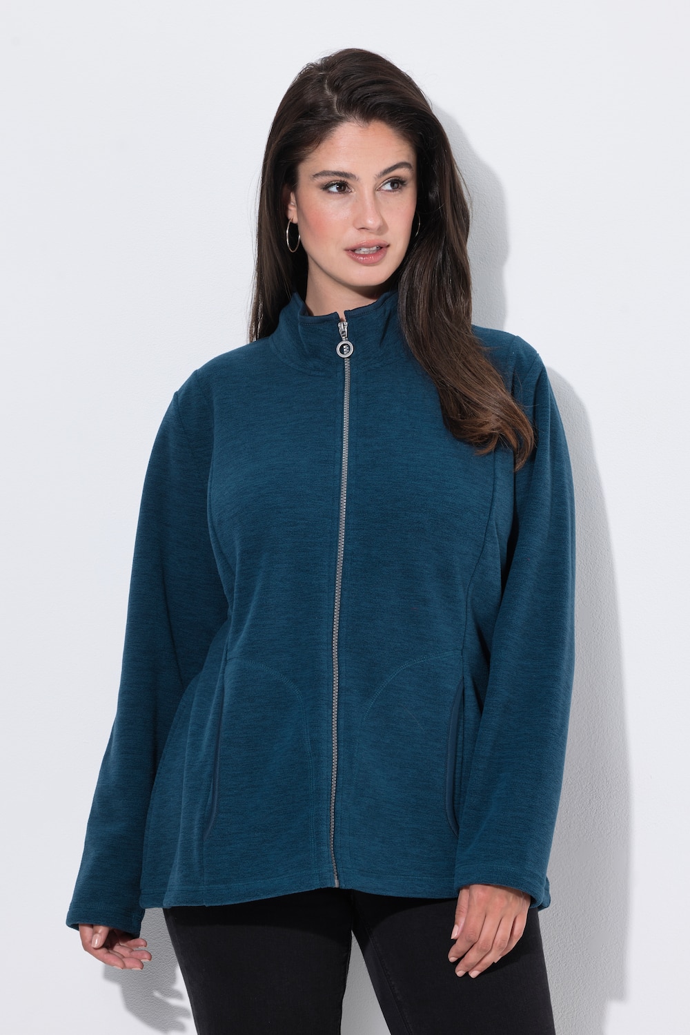 Fleecejacke, meliert, Stehkragen, Langarm