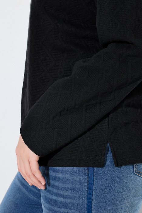 Sweter, warkoczowy wzór, stójka, długi rękaw