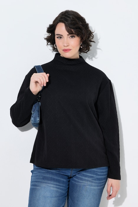 Sweter, warkoczowy wzór, stójka, długi rękaw