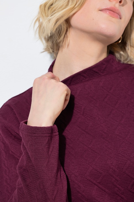 Sweter, warkoczowy wzór, stójka, długi rękaw