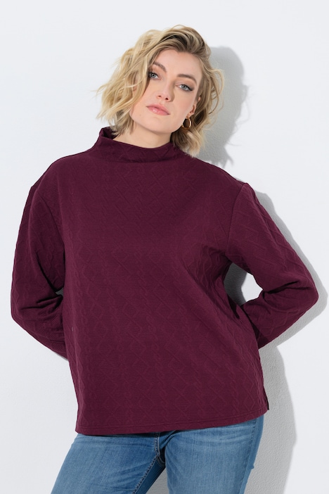 Sweter, warkoczowy wzór, stójka, długi rękaw