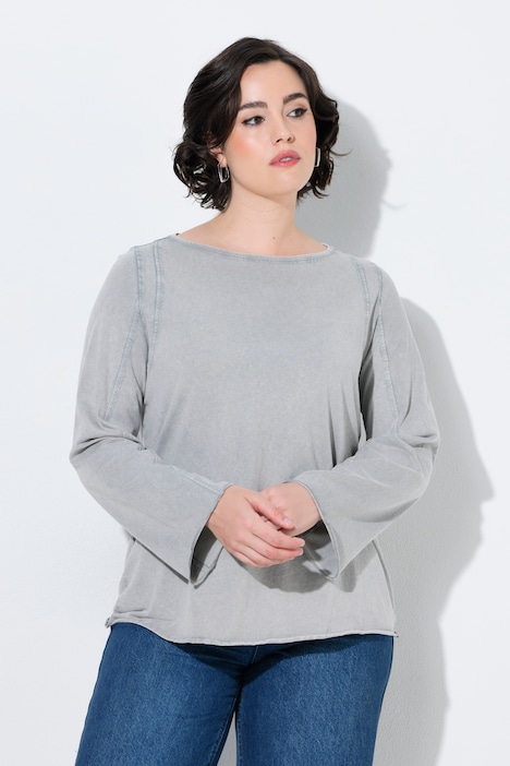 Shirt, Ziernähte, U-Boot-Ausschnitt, Langarm