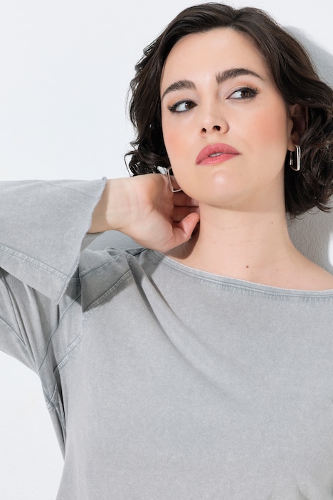 Shirt, Ziernähte, U-Boot-Ausschnitt, Langarm