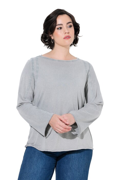 Shirt, Ziernähte, U-Boot-Ausschnitt, Langarm