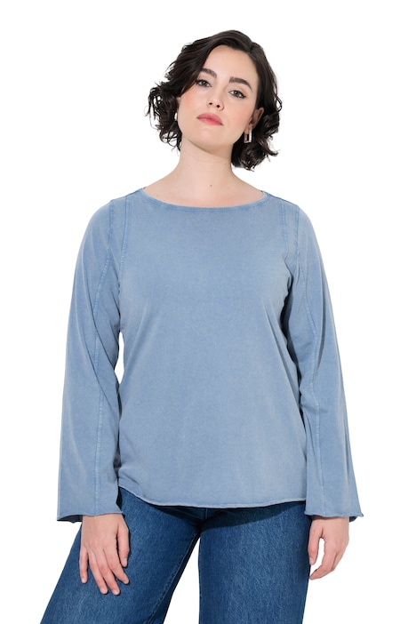 Shirt, Ziernähte, U-Boot-Ausschnitt, Langarm