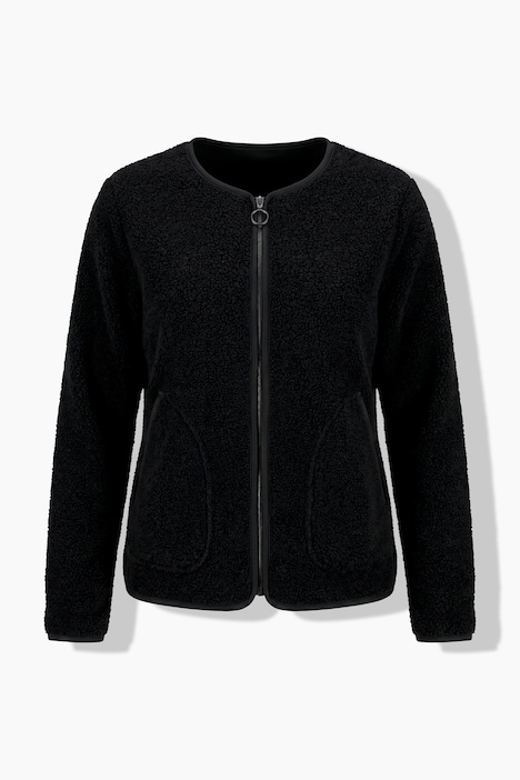 Teddyjacke, Lederoptik-Piping, Rundhals, Langarm