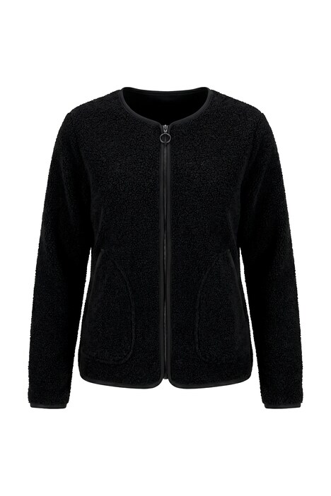 Teddyjacke, Lederoptik-Piping, Rundhals, Langarm