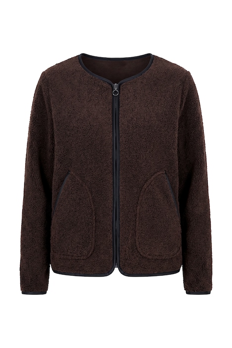 Teddyjacke, Lederoptik-Piping, Rundhals, Langarm