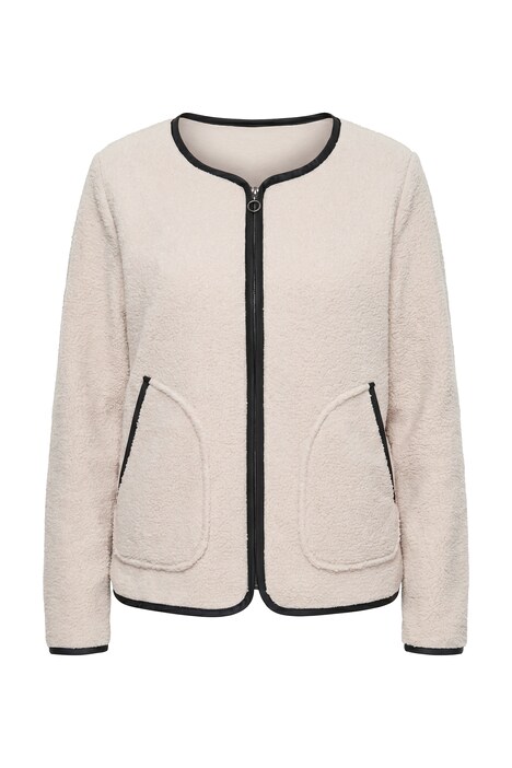 Teddyjacke, Lederoptik-Piping, Rundhals, Langarm