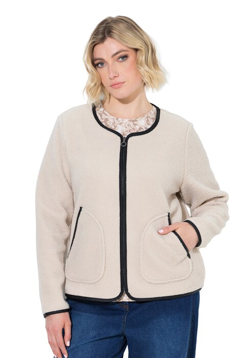 Teddyjacke, Lederoptik-Piping, Rundhals, Langarm